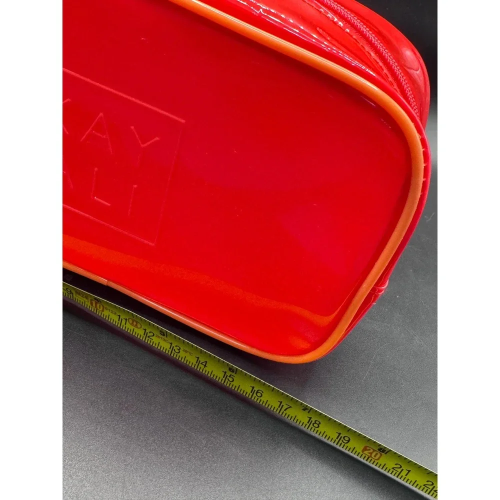 Kayali Red Translucent PVC Makeup Bag Cosmetic Pouch Orange Trim Diamond Zip